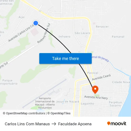 Carlos Lins Com Manaus to Faculdade Apoena map