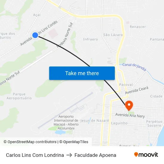 Carlos Lins Com Londrina to Faculdade Apoena map
