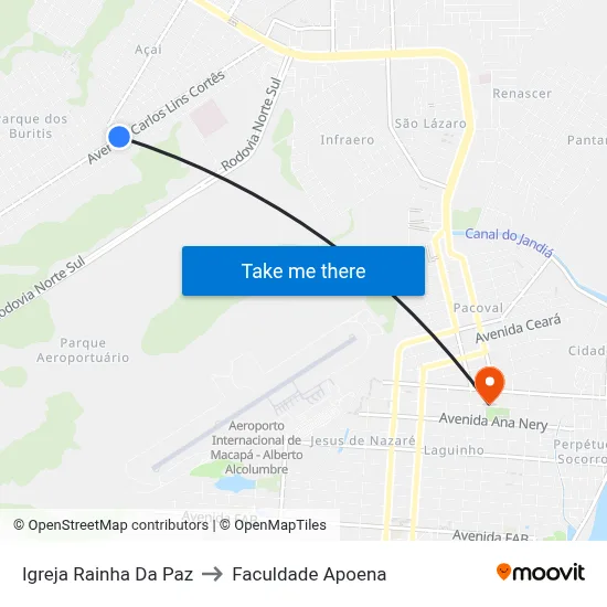 Igreja Rainha Da Paz to Faculdade Apoena map