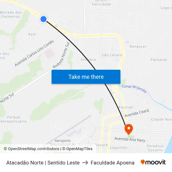 Atacadão Norte | Sentido Leste to Faculdade Apoena map