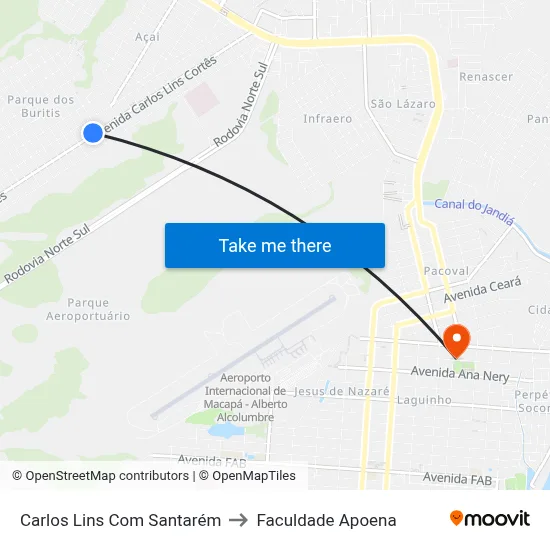 Carlos Lins Com Santarém to Faculdade Apoena map