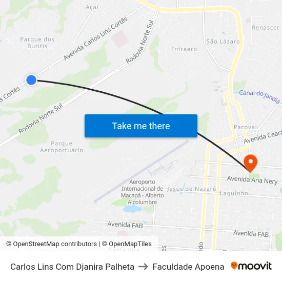 Carlos Lins Com Djanira Palheta to Faculdade Apoena map