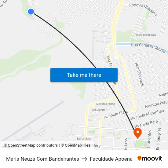 Maria Neuza Com Bandeirantes to Faculdade Apoena map