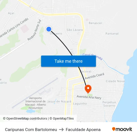 Caripunas Com Bartolomeu to Faculdade Apoena map