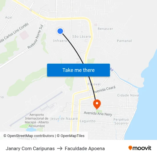 Janary Com Caripunas to Faculdade Apoena map