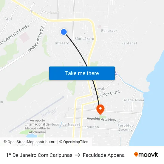 1º De Janeiro Com Caripunas to Faculdade Apoena map