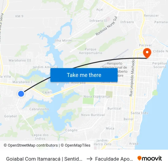 Goiabal Com Itamaracá | Sentido Sul to Faculdade Apoena map