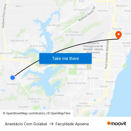 Anastácio Com Goiabal to Faculdade Apoena map