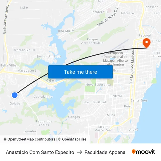 Anastácio Com Santo Expedito to Faculdade Apoena map