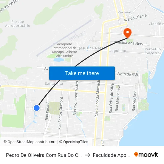 Pedro De Oliveira Com Rua Do Canal to Faculdade Apoena map