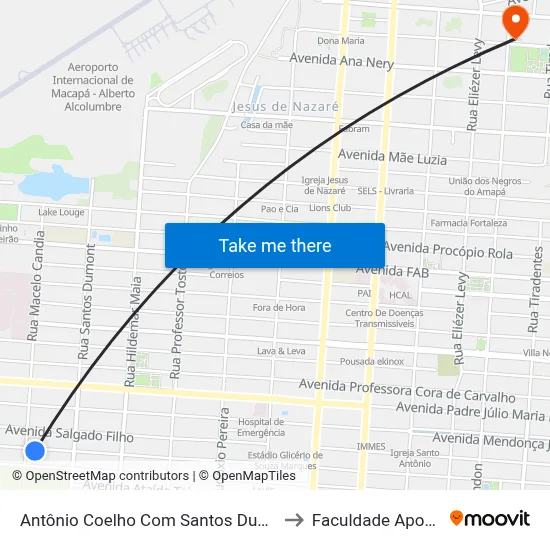 Antônio Coelho Com Santos Dumont to Faculdade Apoena map