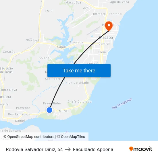 Rodovia Salvador Diniz, 54 to Faculdade Apoena map