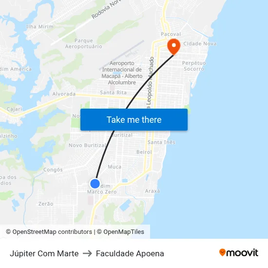 Júpiter Com Marte to Faculdade Apoena map
