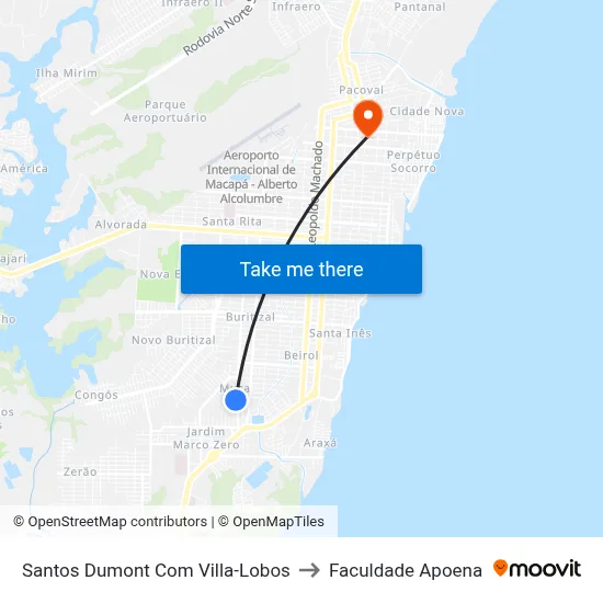 Santos Dumont Com Villa-Lobos to Faculdade Apoena map