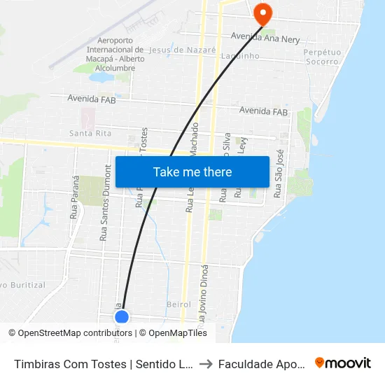 Timbiras Com Tostes | Sentido Leste to Faculdade Apoena map