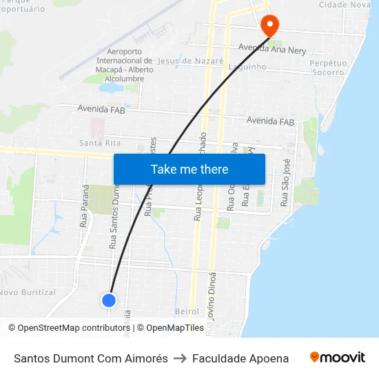 Santos Dumont Com Aimorés to Faculdade Apoena map