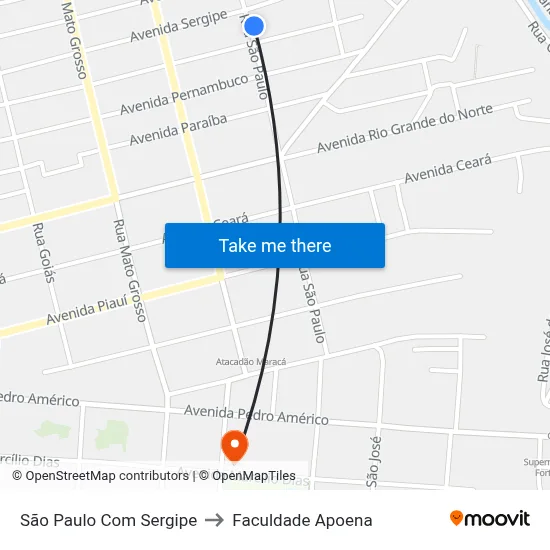 São Paulo Com Sergipe to Faculdade Apoena map