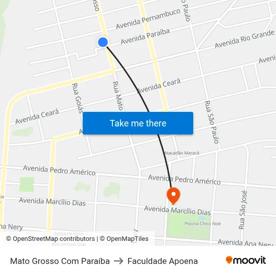 Mato Grosso Com Paraíba to Faculdade Apoena map