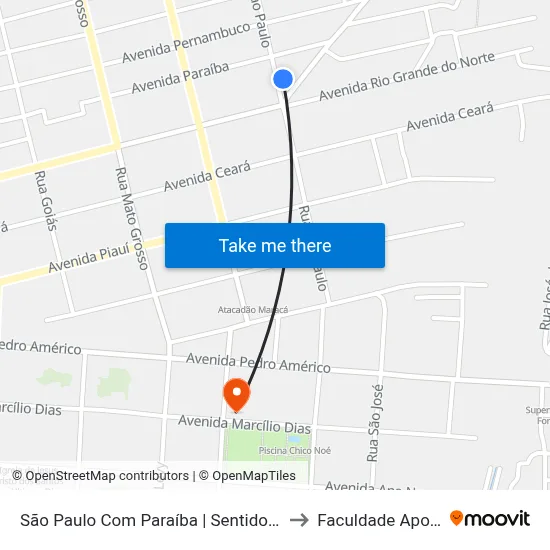 São Paulo Com Paraíba | Sentido Norte to Faculdade Apoena map