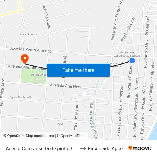 Acésio Com José Do Espírito Santo to Faculdade Apoena map