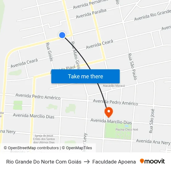 Rio Grande Do Norte Com Goiás to Faculdade Apoena map