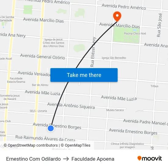 Ernestino Com Odilardo to Faculdade Apoena map