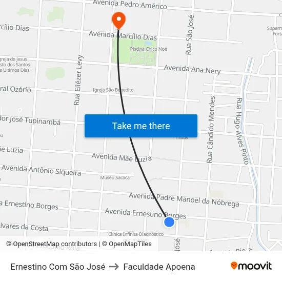 Ernestino Com São José to Faculdade Apoena map