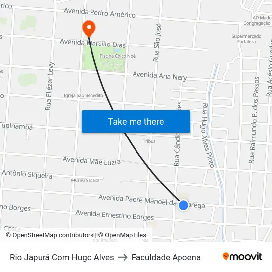 Rio Japurá Com Hugo Alves to Faculdade Apoena map