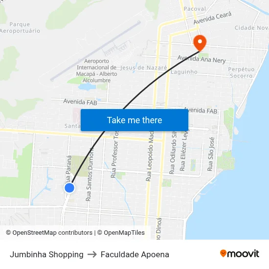 Jumbinha Shopping to Faculdade Apoena map