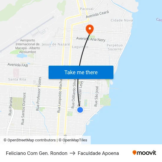 Feliciano Com Gen. Rondon to Faculdade Apoena map