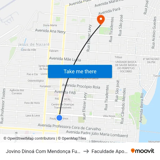 Jovino Dinoá Com Mendonça Furtado to Faculdade Apoena map