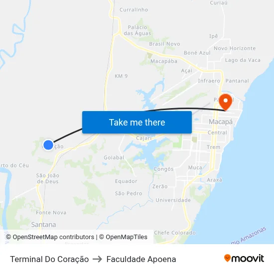 Terminal Do Coração to Faculdade Apoena map