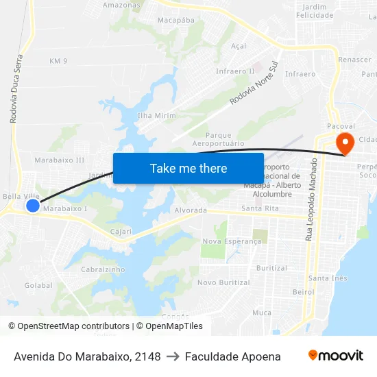 Avenida Do Marabaixo, 2148 to Faculdade Apoena map