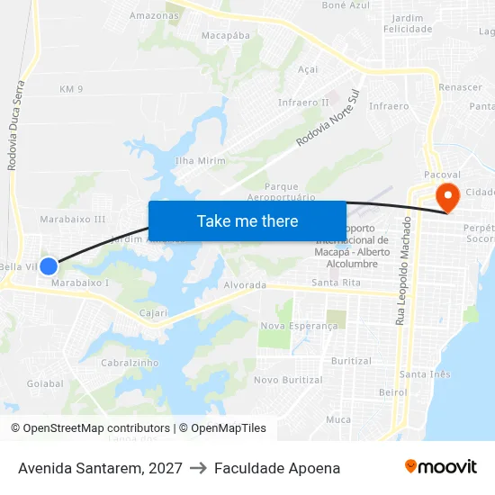 Avenida Santarem, 2027 to Faculdade Apoena map