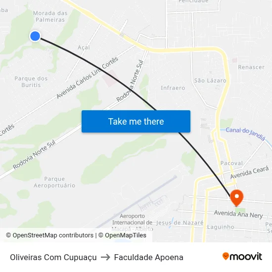 Oliveiras Com Cupuaçu to Faculdade Apoena map