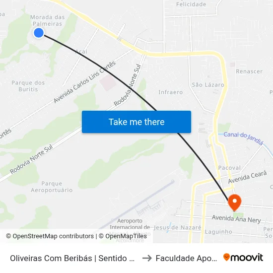 Oliveiras Com Beribás | Sentido Norte to Faculdade Apoena map