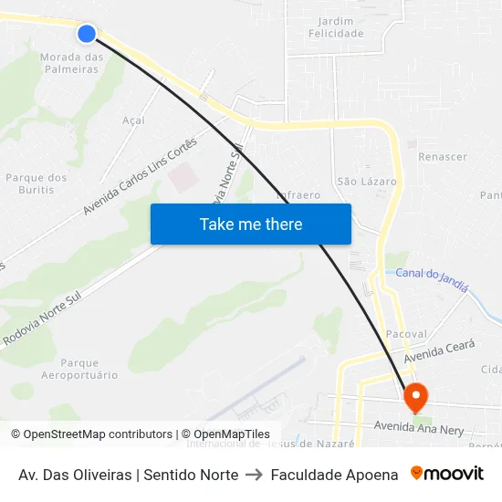 Av. Das Oliveiras | Sentido Norte to Faculdade Apoena map