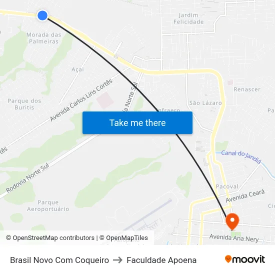 Brasil Novo Com Coqueiro to Faculdade Apoena map