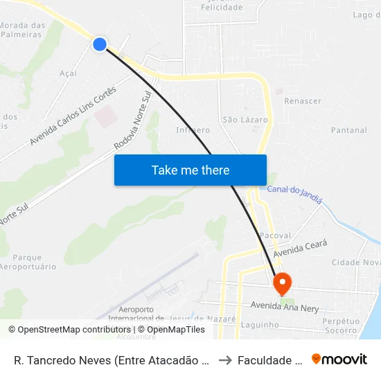 R. Tancredo Neves (Entre Atacadão E Aníbal Barcelos) to Faculdade Apoena map