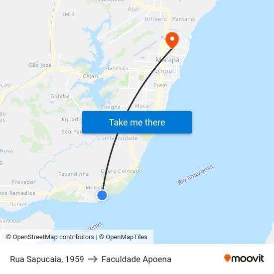 Rua Sapucaia, 1959 to Faculdade Apoena map