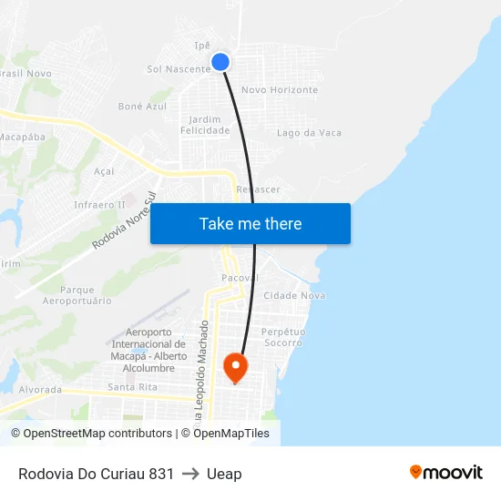 Rodovia Do Curiau 831 to Ueap map