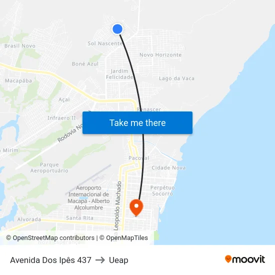 Avenida Dos Ipês 437 to Ueap map