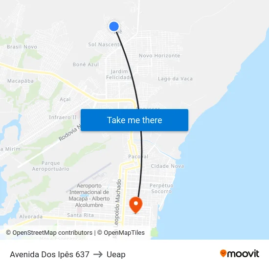 Avenida Dos Ipês 637 to Ueap map