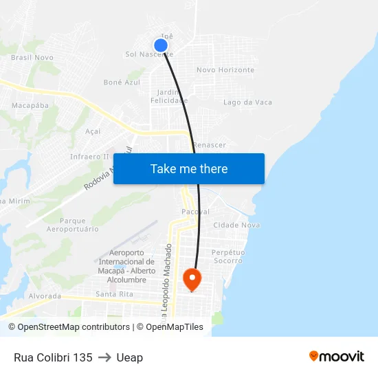 Rua Colibri 135 to Ueap map