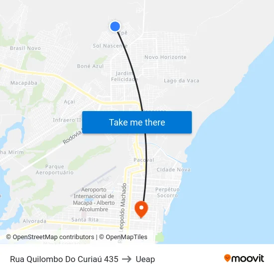 Rua Quilombo Do Curiaú 435 to Ueap map