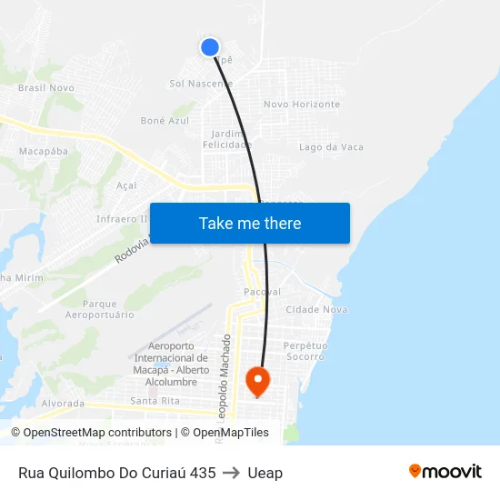 Rua Quilombo Do Curiaú 435 to Ueap map