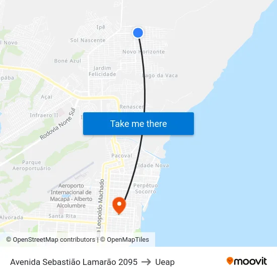 Avenida Sebastião Lamarão 2095 to Ueap map