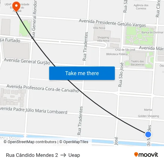 Rua Cândido Mendes 2 to Ueap map