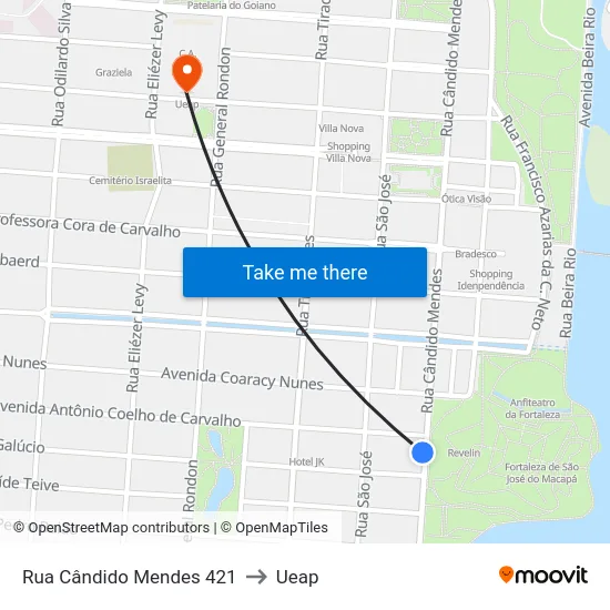 Rua Cândido Mendes 421 to Ueap map