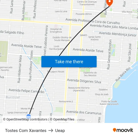 Tostes Com Xavantes to Ueap map